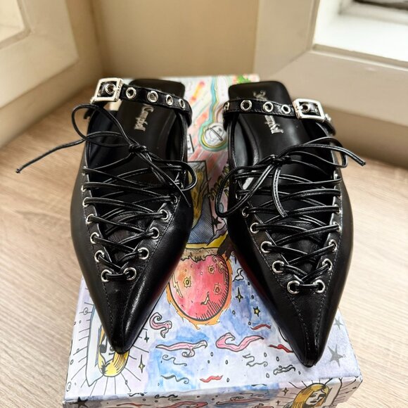 New Jeffrey Campbell Jaskier Lace-up Pointed Slip-On Ballet Flats Black 7 - Picture 7 of 16